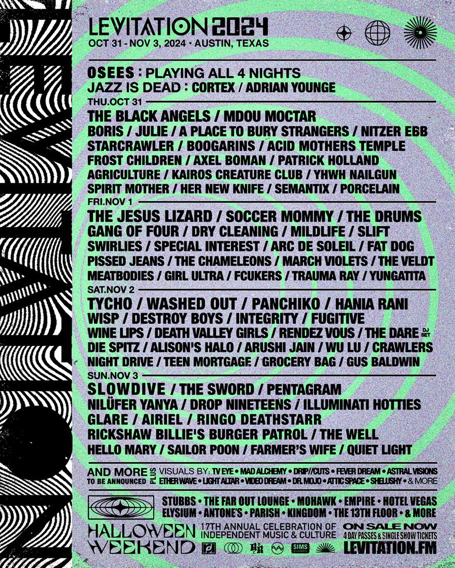 LEVITATION Announces 2024 Lineup Slowdive, Gang of Four, Jesus Lizard